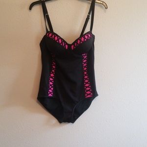 LATTICE INSET PUSH-UP DEMI ONE PIECE SWIMSUIT